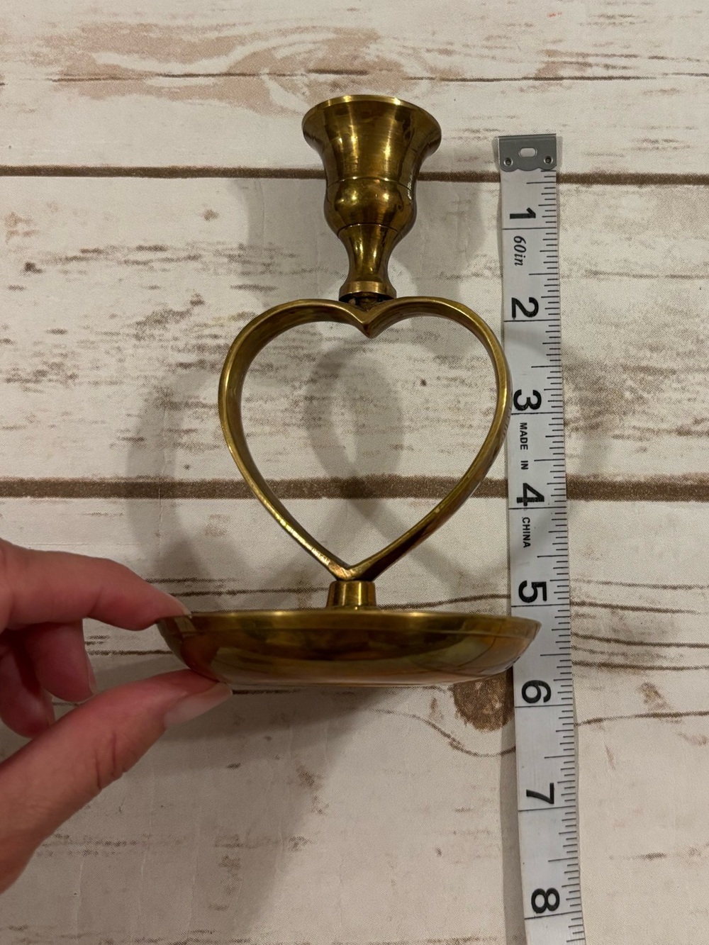 Vintage Brass Heart-Shaped Taper Candle Holder - Picture 6 of 7